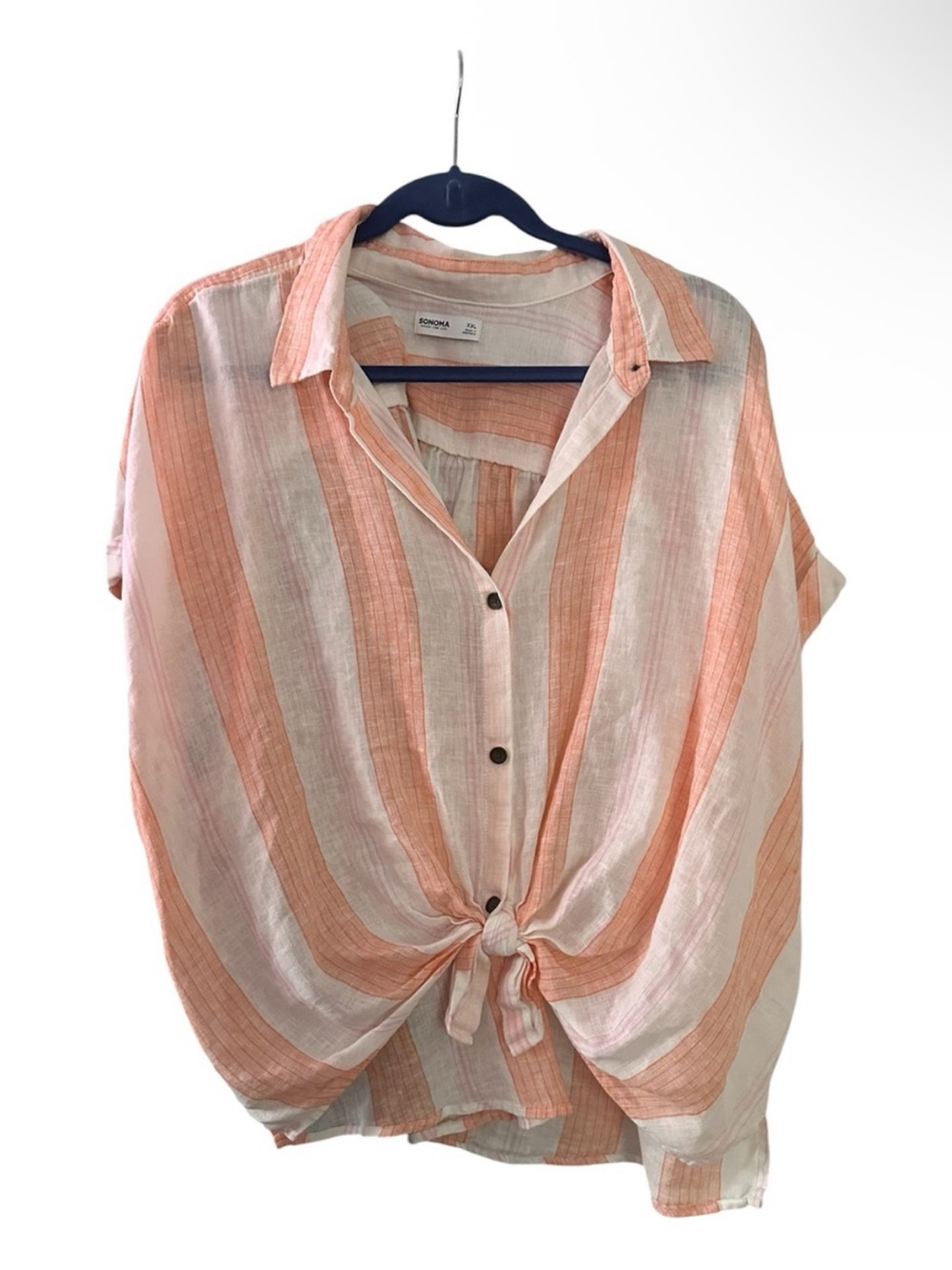 Sonoma Peach & White Striped Tie-Front Button Down Shirt